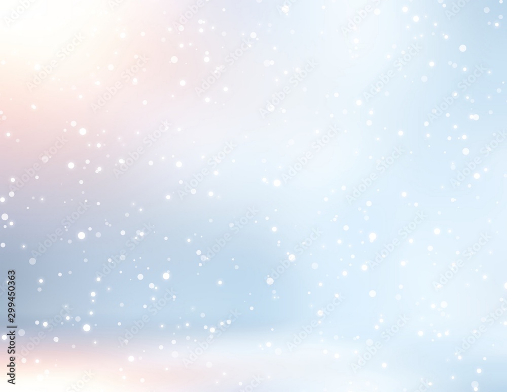 Snow falls in empty background. Winter interior 3d illustration. Bright lights on blue gleam wall. Brilliance blurred texture. Snow falls in empty background. Winter interior 3d illustration. Bright lights on blue gleam wall. Brilliance blurred texture.