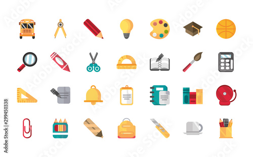 school and education supplies icons set