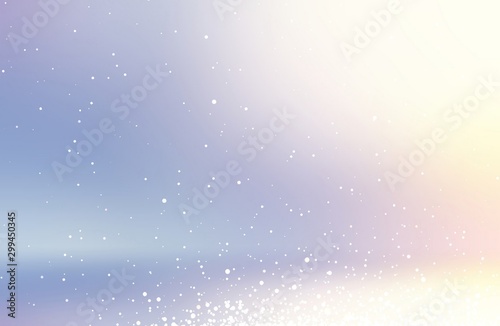 Fallen snow abstract 3d illustration. Winter empty background. Iridescent defocused space. Sparkles holiday decoration. Yellow blue lilac gradient.