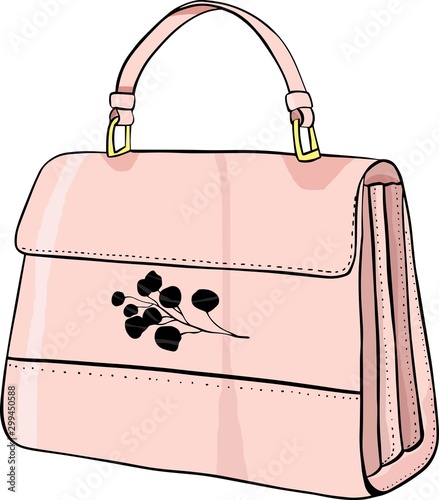 Stylish women's pink women bag with eucalyptus twig decoration