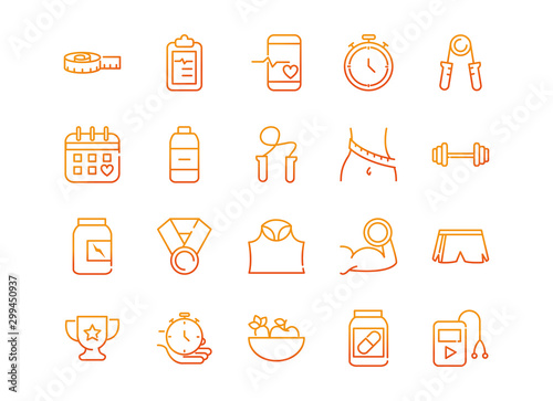 sport gym fitness icons set gradient line