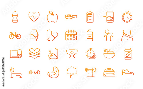 sport gym fitness icons set gradient line