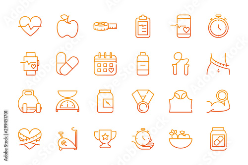sport gym fitness icons set gradient line