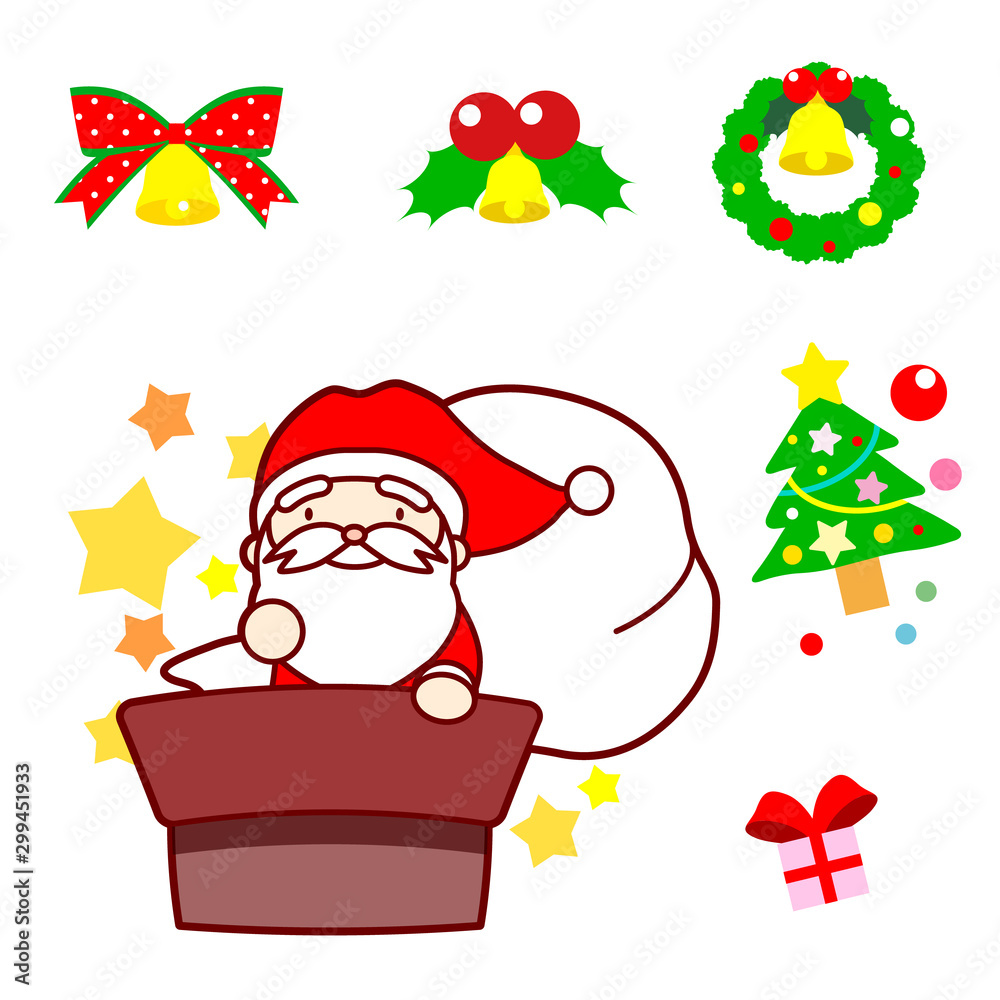 クリスマス素材 アイコン サンタクロース クリスマスリース クリスマスベル クリスマスツリー リボン Stock Vector Adobe Stock