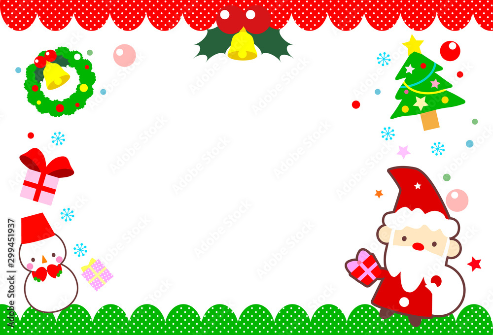 クリスマスフレーム クリスマスカード グリーティングカード かわいいサンタクロースと雪だるまのイラスト Stock ベクター Adobe Stock