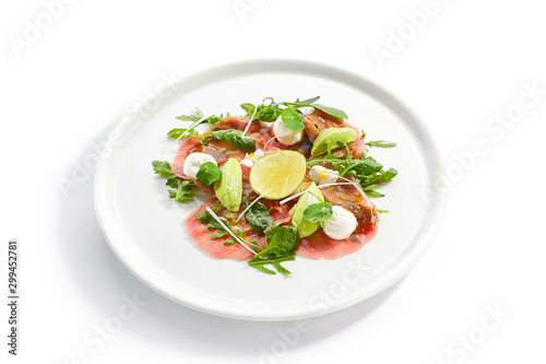 Tuna carpaccio with avocado and lime