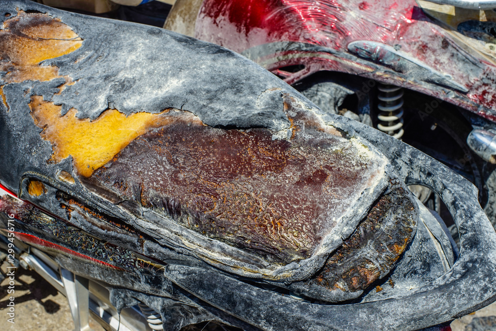Obraz premium Motorcycle was burned from the arsonist of the terrorists