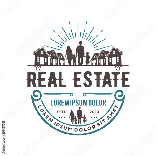 Vintage real estate logo design classic style, home house family silhouette element building 