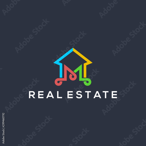 Real estate building logo - modern and simple design. line style icon mortage skyscraper.