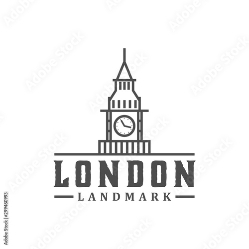 Big ben tower clock british london europe landmark building icon simple minimalist line style modern design. photo