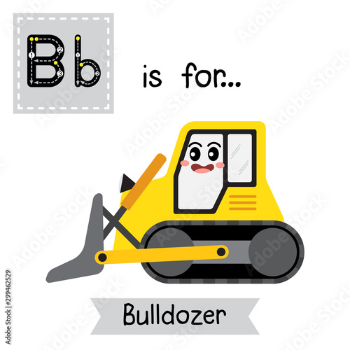 Letter B tracing. Bulldozer