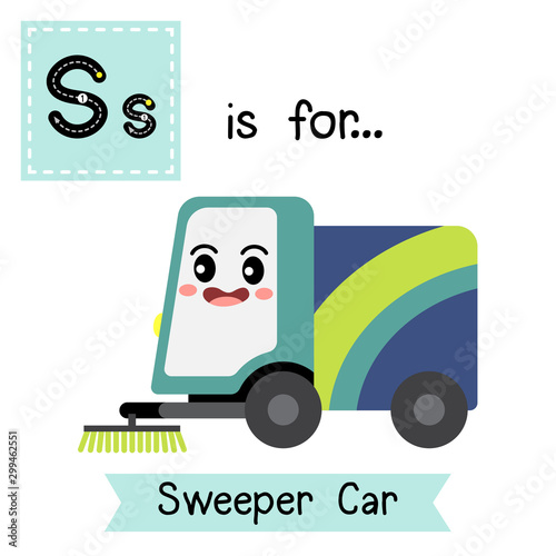 Letter S tracing. Sweeper Car