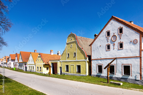  famous Holasovice village, South Bohemia, Czech republic protected by UNESCO. Typical peasant architecture from 19th century in baroque style.
