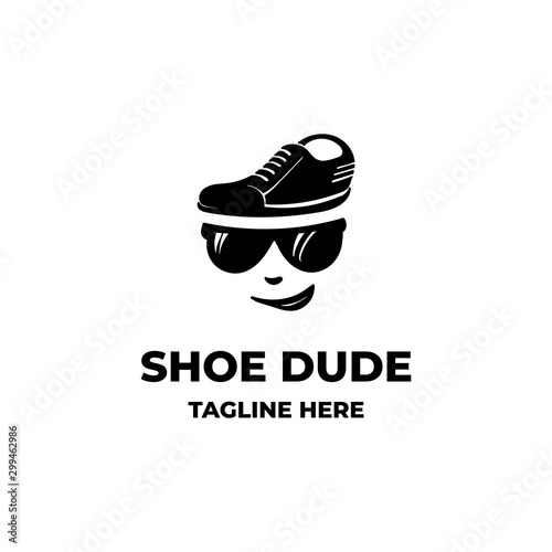 Handsome brother wear shade with hair form sneaker shoe logo
