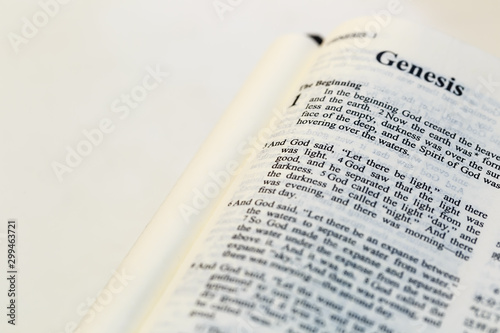 Genesis scripture in the holy bible closeup