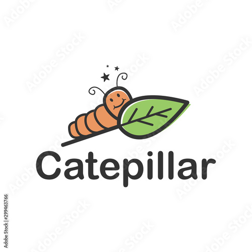 Caterpillar logo playful simple minimalist nature icon.