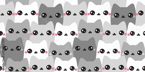 Cute cats seamless pattern. Hand drawn funny kittens in kawaii style. Colorful animal print. Vector illustration.