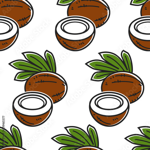 Coconut Thailand nut seamless pattern exotic food