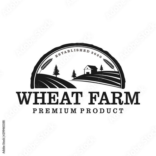 Wheat farm organic label logo badge design, farming farmer logo label product