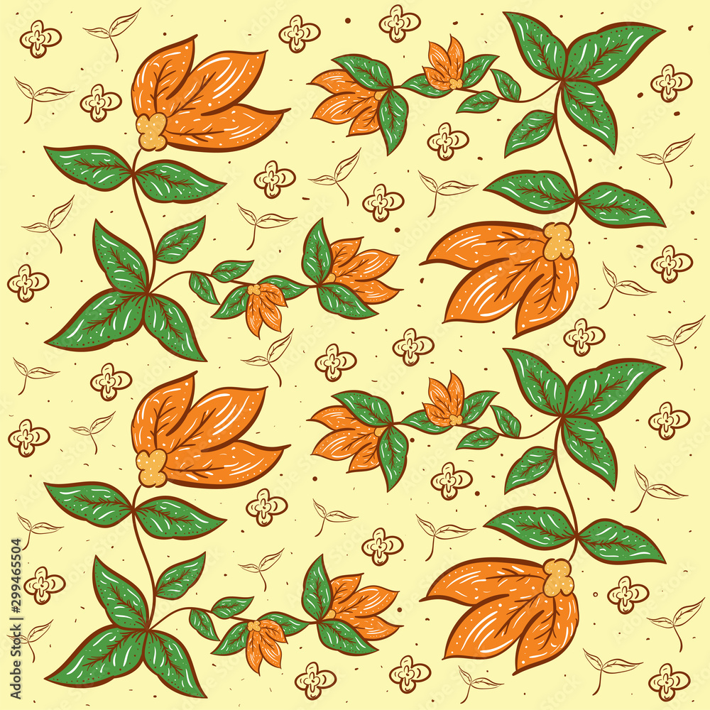 indonesian batik with plant floral motifs seamless pattern for Wallpaper, whole Cloth, textile, Original From Indonesia