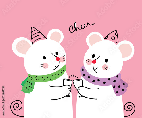 Cartoon cute new year 2020 mouses celebration vector.