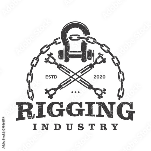 Tableau sur toile Rigger rigging industrial chain crane engineering tool equipment steel logo desi