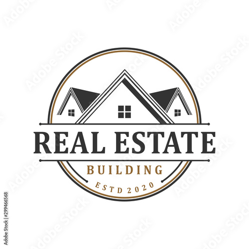 Real estate building logo - house building contractor identity window roof home improvement