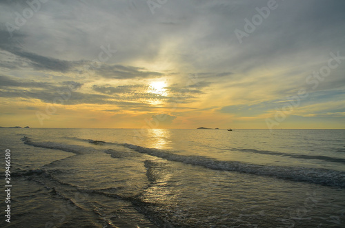 Tropical yellow sunrise seascape  Thailand.