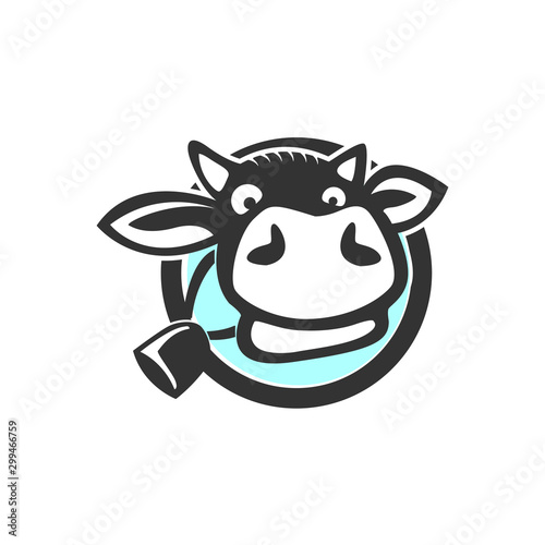 Dairy cow milk head logo, cow cattle farm livestock animal head icon, bovine taurus farm. simple minimalist icon sticker design.