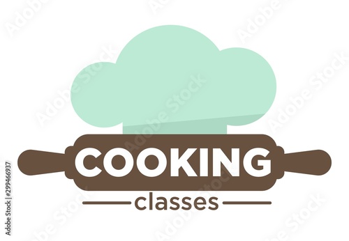 Cooking classes isolated icon rolling pin and chef hat