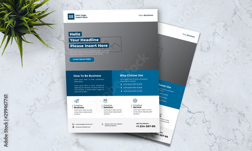 A4 minimalist modern elegant business template flayer vol 45 with blue, white and grey color cmyk ready to print in vector editable layer