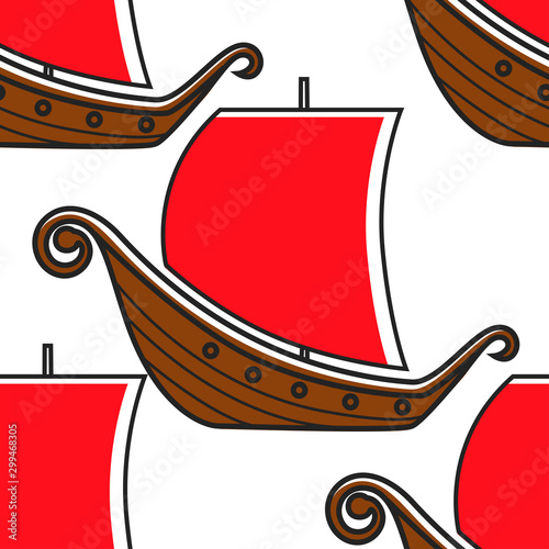 Norway ancient ship vikings vessel seamless pattern