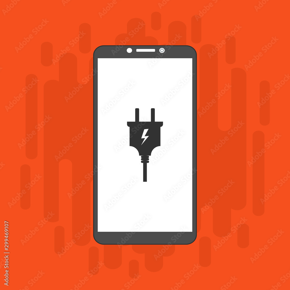 design warning charging smartphone. flat illustration of Power plug vector icon for web design warning charging smartphone. flat illustration of Power plug vector icon for web