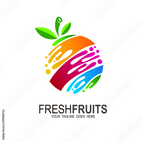 Orange fruit sphere with green leaf logo, Colorful logo design