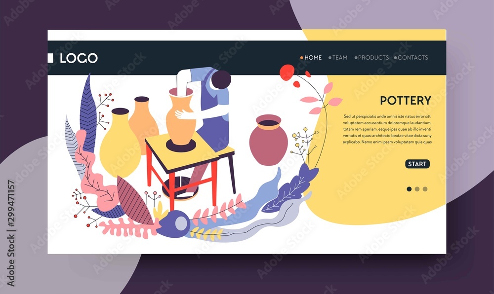 Pottery hobby web page template clay vases online classes