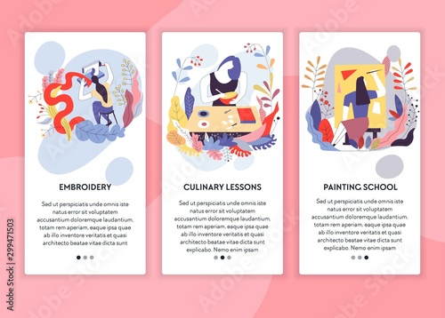 Embroidery culinary lesson and painting school web pages templates