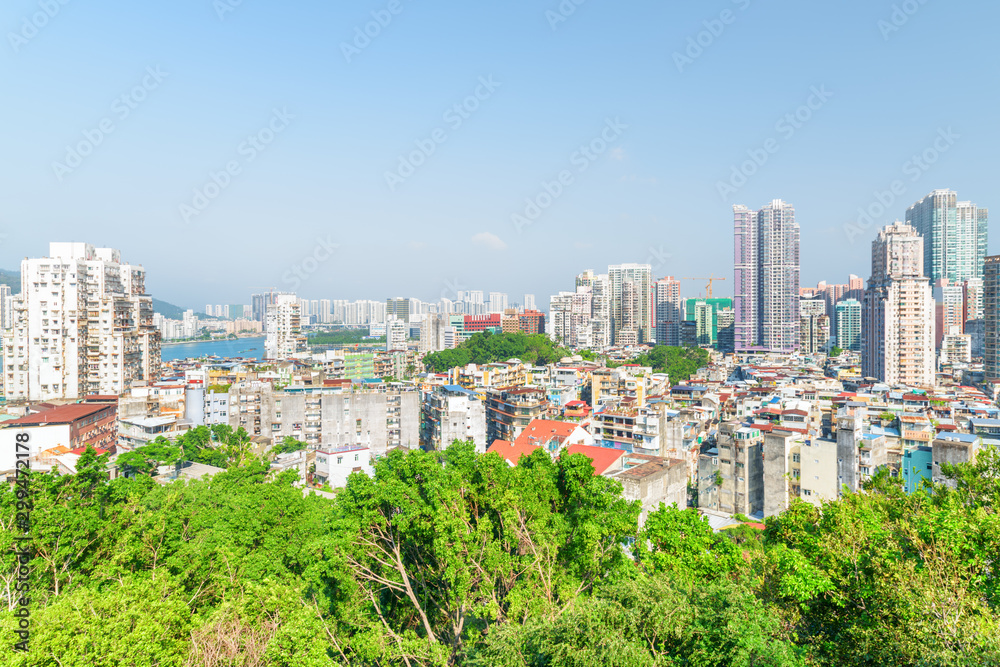 Awesome view of Macau on sunny day. Residential buildings