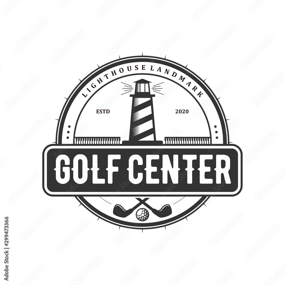 Golf sports logo with stick elements, vintage badge logo design