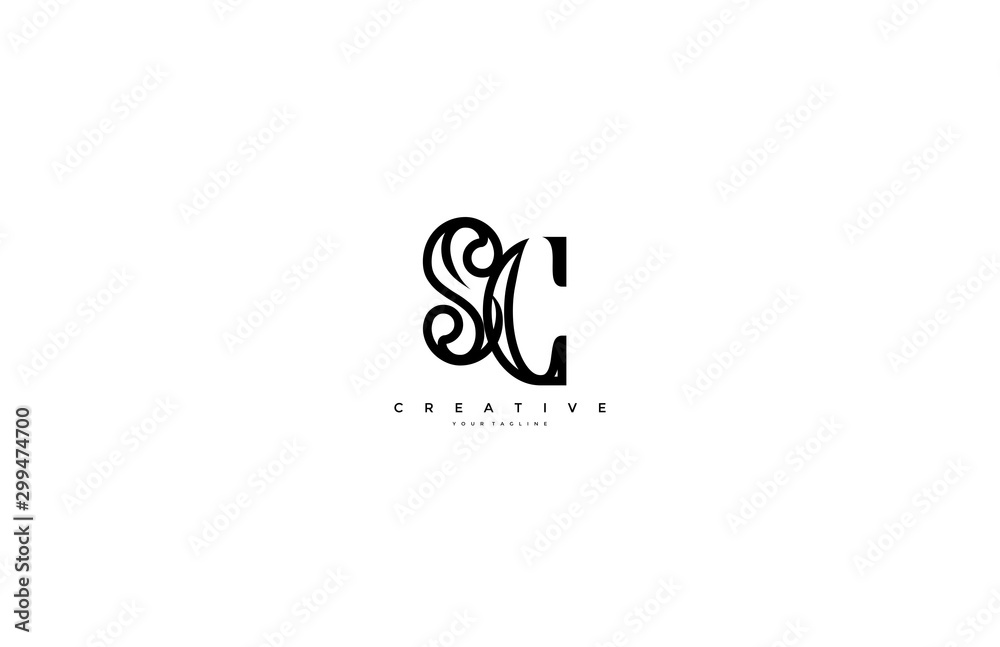 Monogram Linear Shape Linked Letter SC Logotype