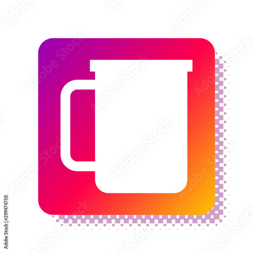 White Coffee cup flat icon isolated on white background. Tea cup. Hot drink coffee. Square color button. Vector Illustration