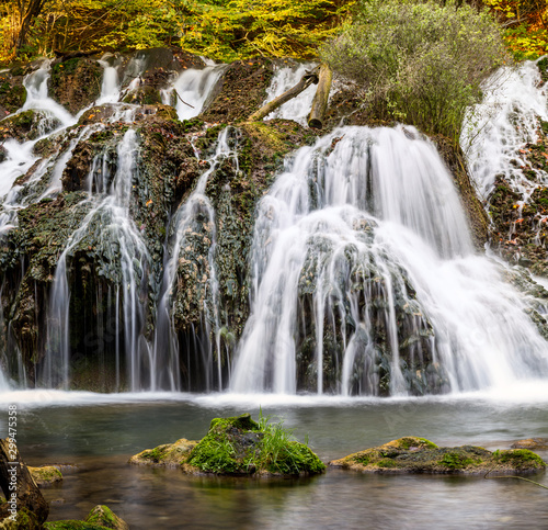 Beautiful forest waterfall Dokuzak in Strandja mountain  Bulgaria during autumn.