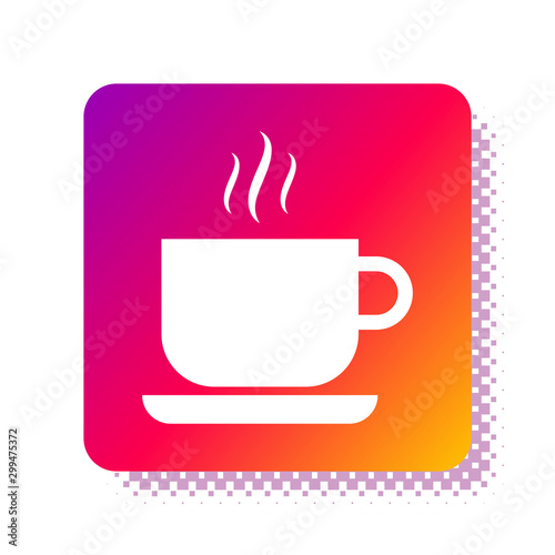 White Coffee cup icon isolated on white background. Tea cup. Hot drink coffee. Square color button. Vector Illustration
