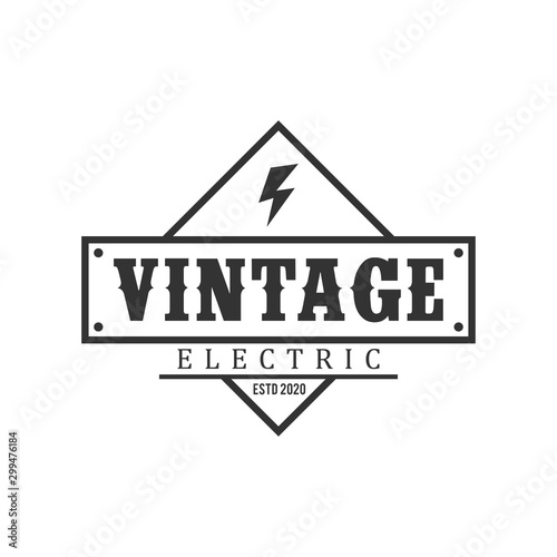 Electrical voltage logo vintage simple minimalist design, electric flash lightning power plants sign.