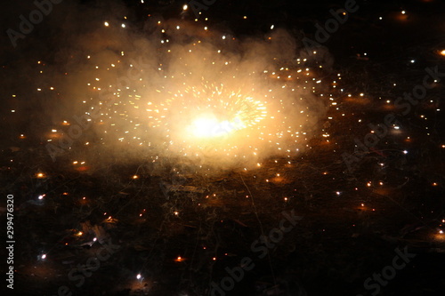 Closeup shot of ground chakra / sangu chakara on the day of deepavali celebration on the night