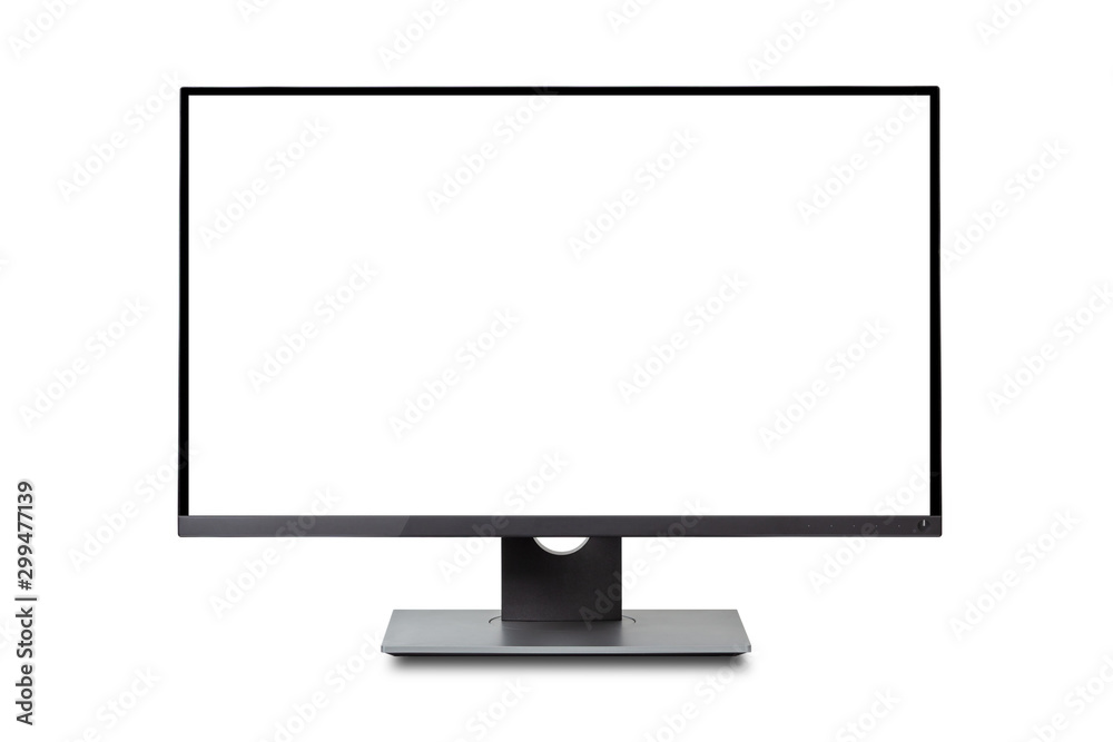 Computer monitor white screen, isolated on white background. - obrazy, fototapety, plakaty 