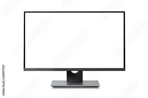 Computer monitor white screen, isolated on white background.