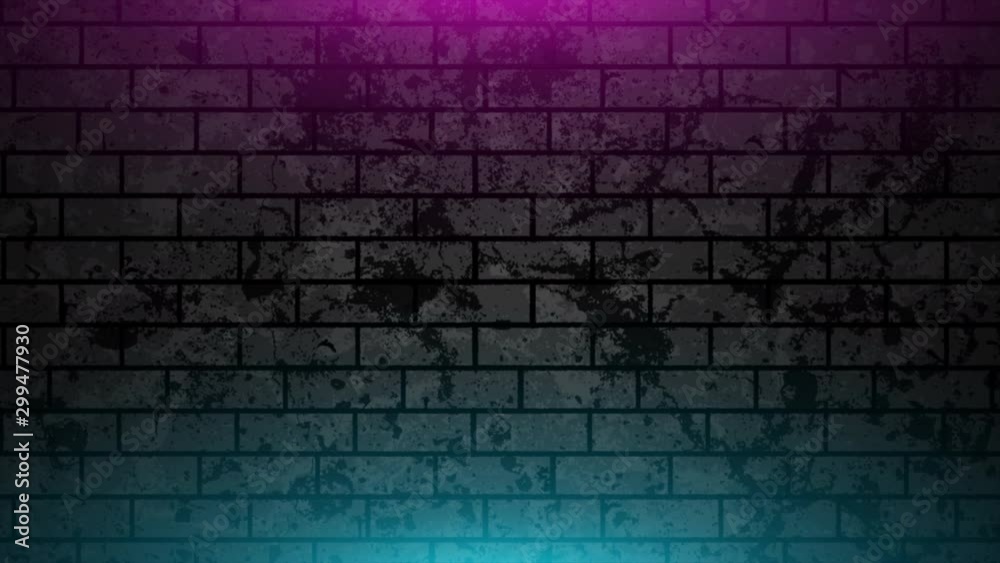 Grunge brick wall with neon glowing lights abstract motion backgroud. Video animation Ultra HD 4K 3840x2160