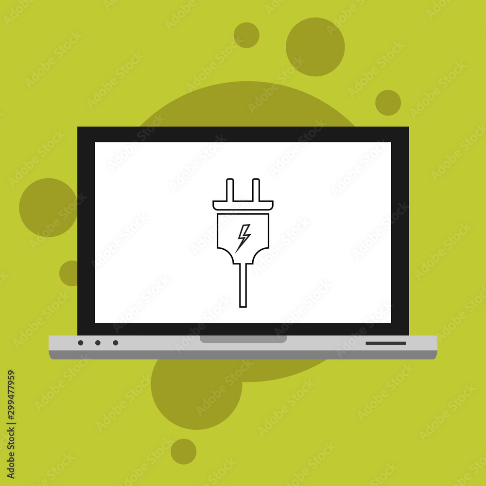 Laptop with Power plug icon. flat illustration of Power plug vector icon for web Laptop with Power plug icon. flat illustration of Power plug vector icon for web