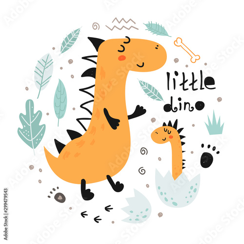 Poster with cute dinosaur and lettering.