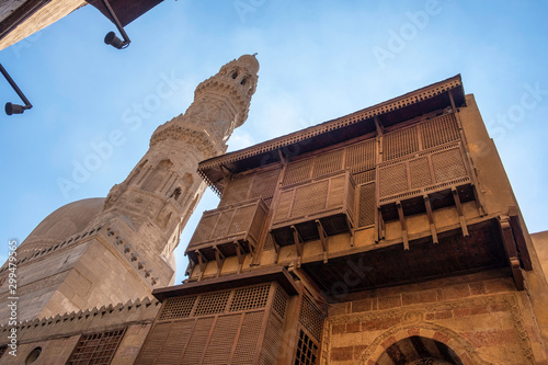 Mosque-Madrassa of Sultan Barquq with beautiful minaret in Cairo, Egypt photo